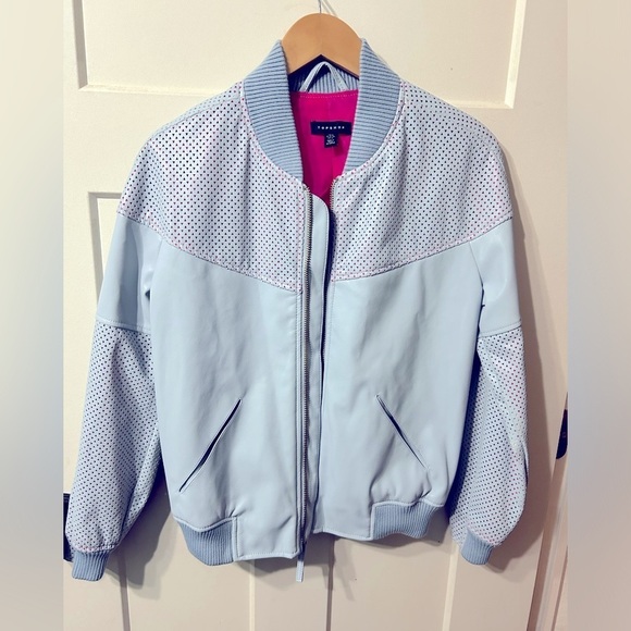 Topshop Jackets & Blazers - Top Shop Faux leather full zip up Light Blue and Hot pink bomber jacket sz 6